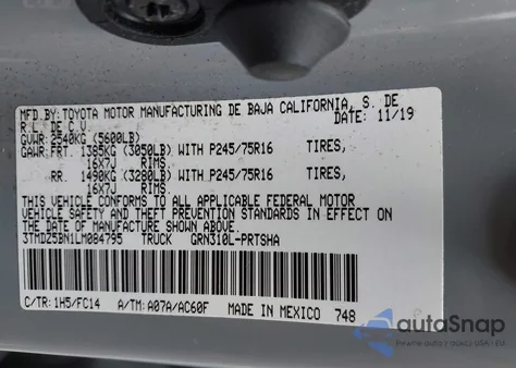 2020 Toyota Tacoma Trd Sport из США, поврежденный, VIN 3TMDZ5BN1LM084795